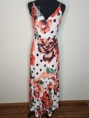 Farm Rio x Anthropologie Riviera Eyelet Floral Polka Dot Maxi Dress Boho Size 6
